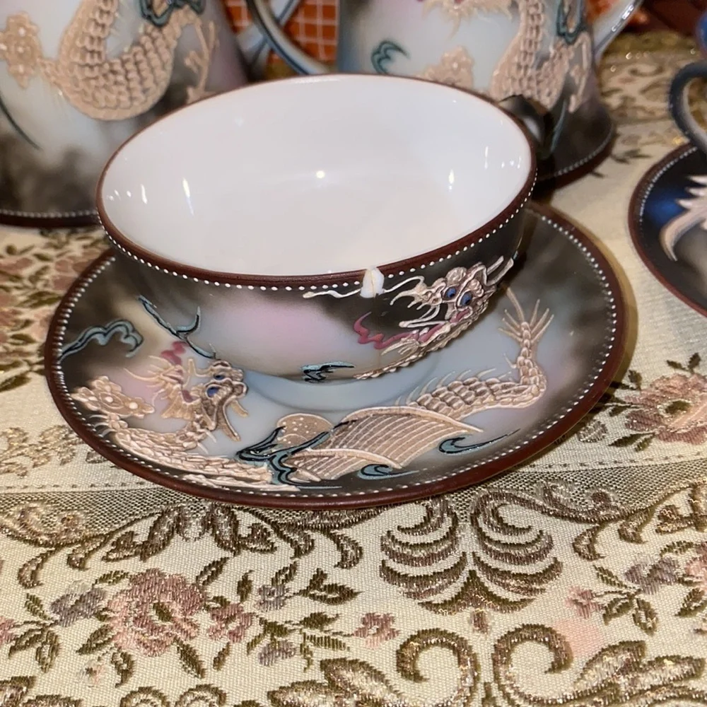 Vintage 14 pc tea set RS Hand-Painted Dragon, Made in Japan, Eggshell Porcelain